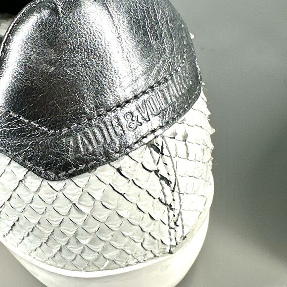 ZADIG & VOLTAIRE Neo Keith Snakeskin Embossed Leather Sneakers White Size 37 - Picture 13 of 16